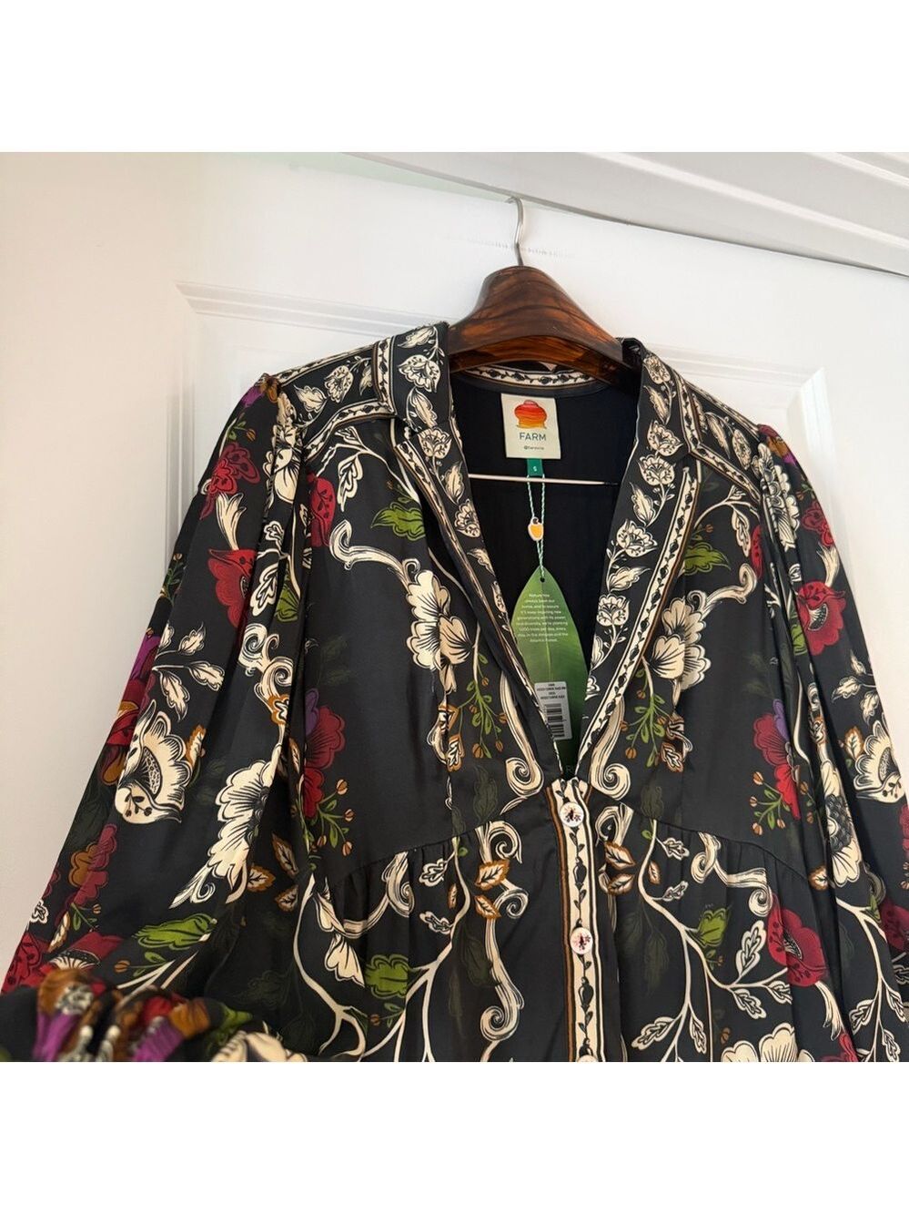 Farm Rio Black Rococo Flowers Mini Dress - Picture 2 of 8